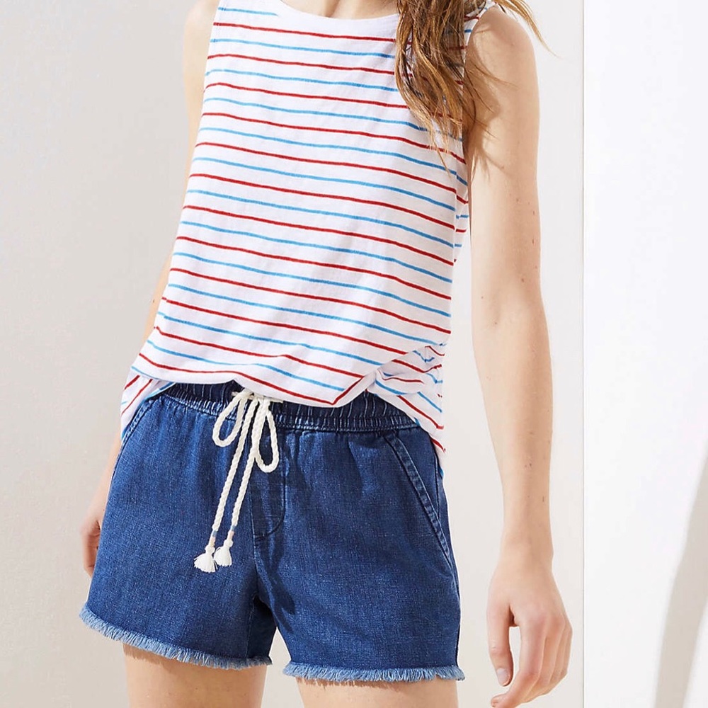 Loft jean shorts cotton Linen drawstring coquette raw hem size small